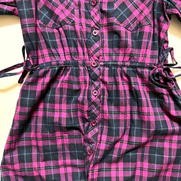 One Step Up Black + Fuchsia Plaid Long Top (Small) - Picture 5 of 7